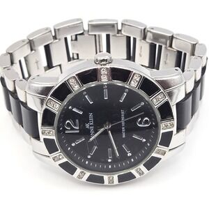 Anne Klein Women's AK Stainless Steel Black Dial Swarovski Crystal Accent Watch